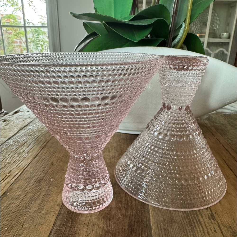 Pair of Pink Beaded Martini Margarita Dessert Glasses